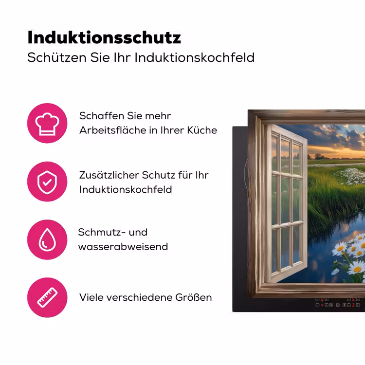 Doorkijk - Landschap - Raam - Water - Zonsondergang Inductie beschermer vinyl 3mm klein -zzzzzzz-lf-ups