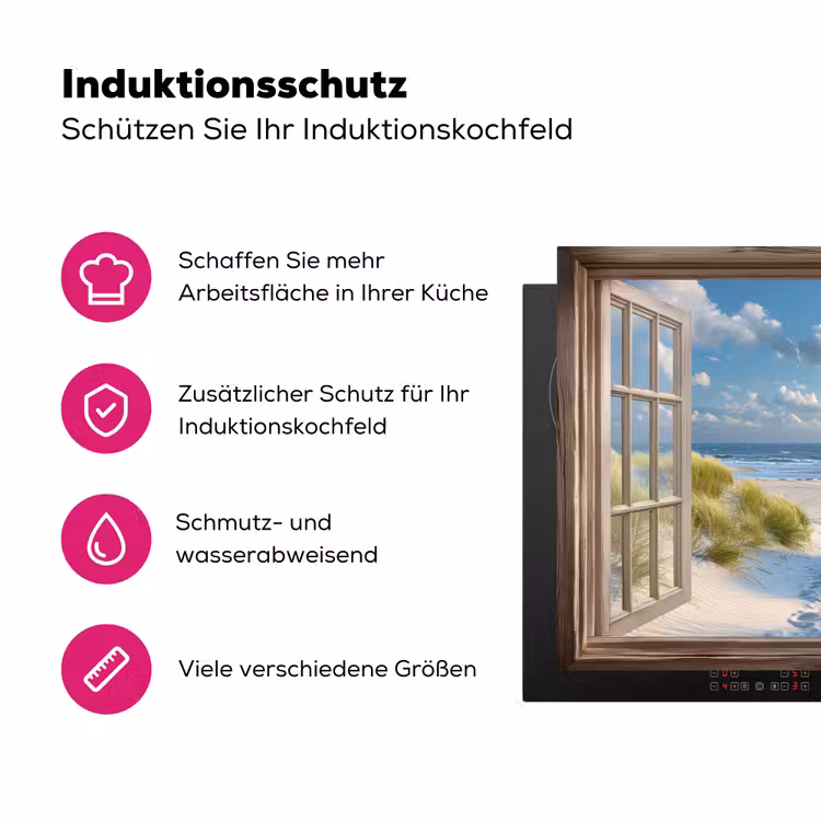Doorkijk - Strand - Raam - Duinen - Zee Inductie beschermer vinyl 3mm klein -zzzzzzz-lf-ups