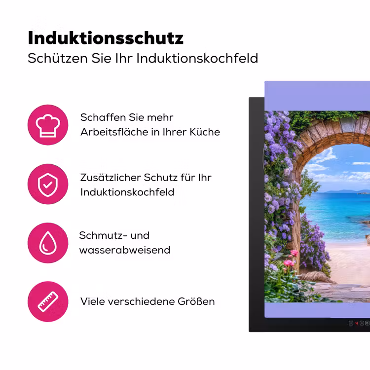 Doorkijk - Poort - Zee - Strand - Rotsen Inductie beschermer vinyl 3mm middel -zzzzzzz-lf-ups