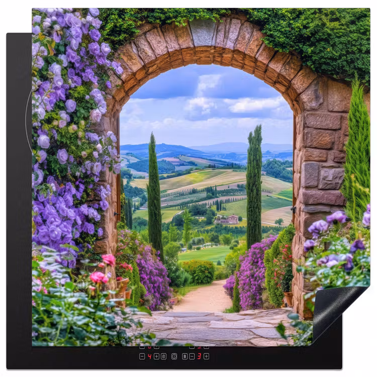 Doorkijk - Toscane - Landschap - Poort Inductie beschermer vinyl 3mm middel -3d