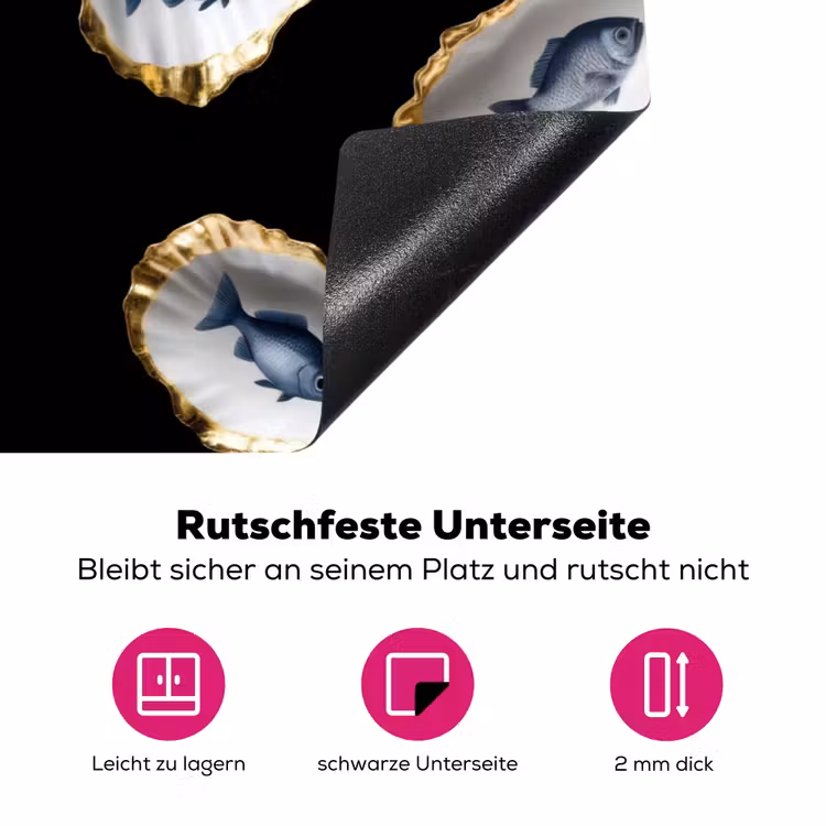 Oesters - Vissen - Blauw - Goud Inductie beschermer vinyl 3mm klein -zzzzzzz-lf-onderkant