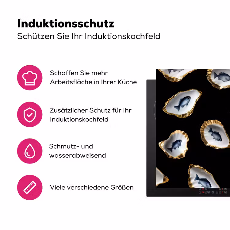 Oesters - Vissen - Blauw - Goud Inductie beschermer vinyl 3mm klein -zzzzzzz-lf-ups