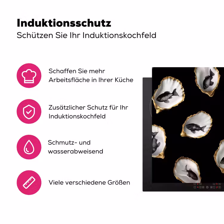 Oesters - Zwart - Vissen - Goud Inductie beschermer vinyl 3mm klein -zzzzzzz-lf-ups