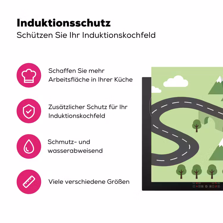 Auto - Bergweg - Natuur - Illustratie Inductie beschermer vinyl 3mm klein -zzzzzzz-lf-ups