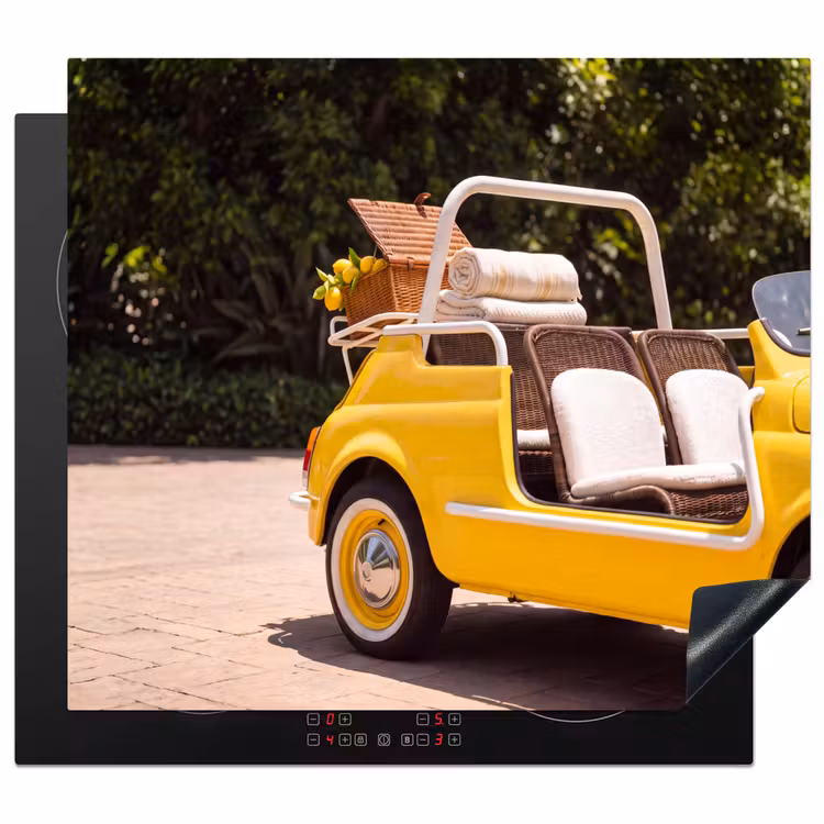 Auto - Picknick - Zomer - Geel Inductie beschermer vinyl 3mm middel -3d