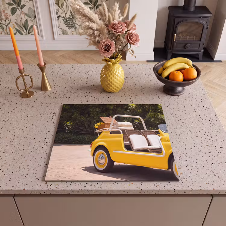 Auto - Picknick - Zomer - Geel Inductie beschermer vinyl 3mm middel -sfeer3