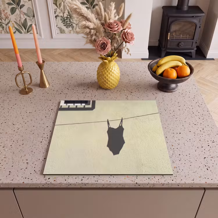 Badpak - Schaduw - Muur - Zomer - Minimalistisch Inductie beschermer vinyl 3mm middel -sfeer3