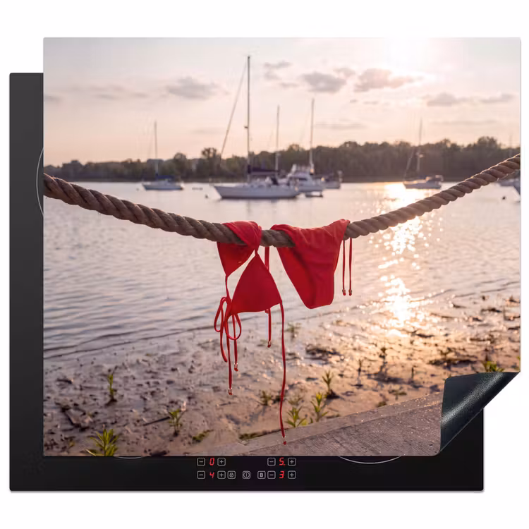 Badkleding - Rood - Zomer - Water - Zonsondergang Inductie beschermer vinyl 3mm middel -3d