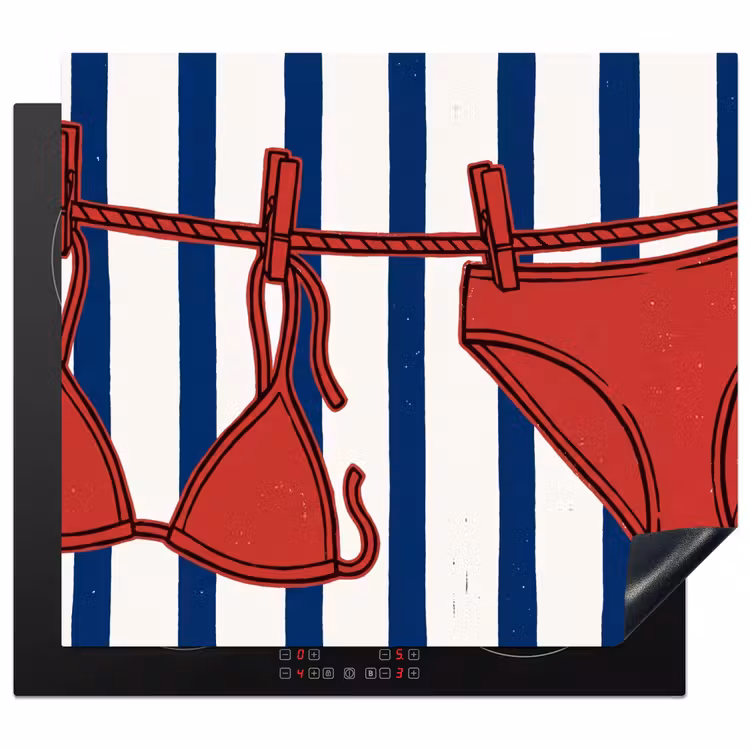 Badkleding - Waslijn - Zomer - Illustratie - Rood Inductie beschermer vinyl 3mm middel -3d