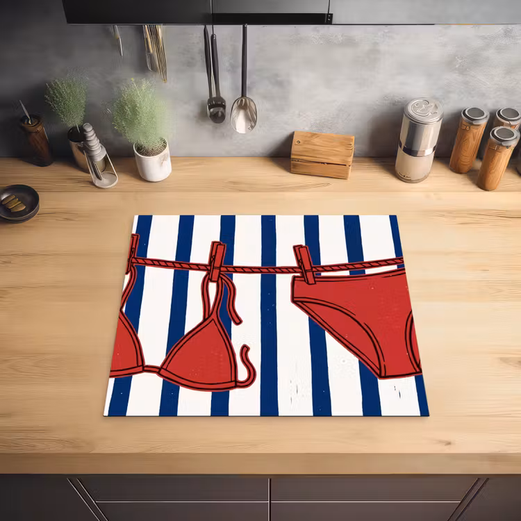Badkleding - Waslijn - Zomer - Illustratie - Rood Inductie beschermer vinyl 3mm middel -sfeer5