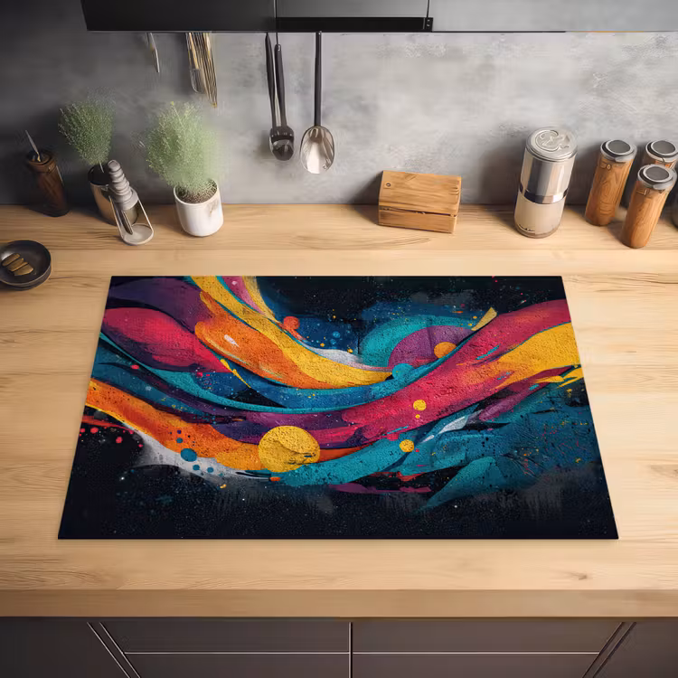 Banen - Golven - Kleurrijk - Abstract Inductie beschermer vinyl 3mm klein -sfeer5