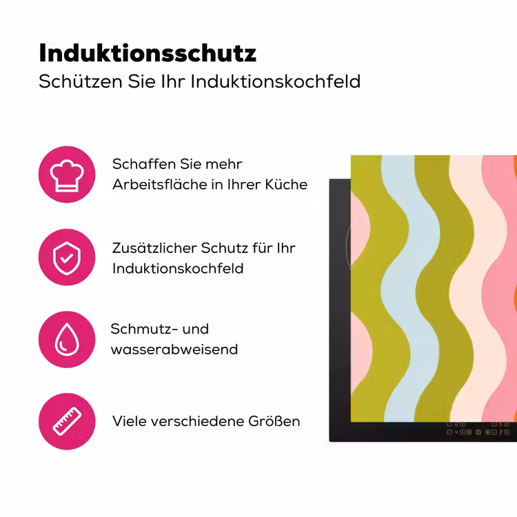 Banen - Golven - Kleurrijk - Verticaal Inductie beschermer vinyl 3mm klein -zzzzzzz-lf-ups