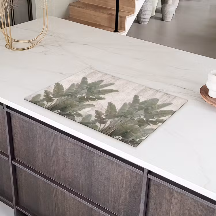Bananenbladeren - Beton - Groen Inductie beschermer vinyl 3mm klein -sfeer8
