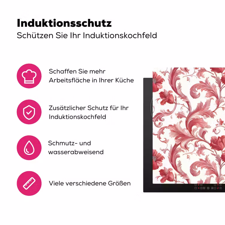 Barok - Patroon - Rood Inductie beschermer vinyl 3mm klein 276 -zzzzzzz-lf-ups