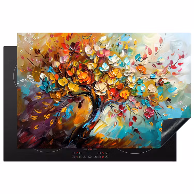 Boom - Abstract - Kleurrijk - Bloemen Inductie beschermer vinyl 3mm klein -3d