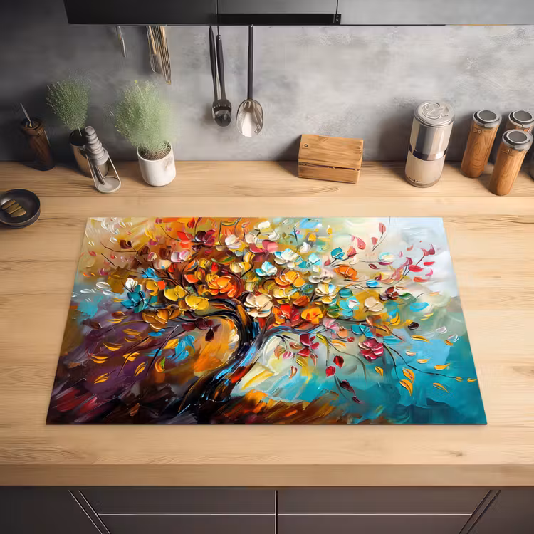 Boom - Abstract - Kleurrijk - Bloemen Inductie beschermer vinyl 3mm klein -sfeer5