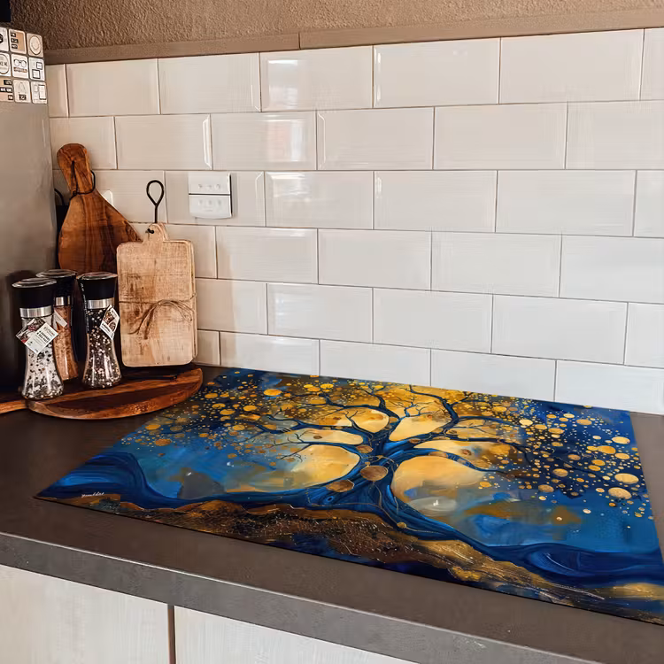 Boom - Levensboom - Blauw - Goud Inductie beschermer vinyl 3mm klein -sfeer3