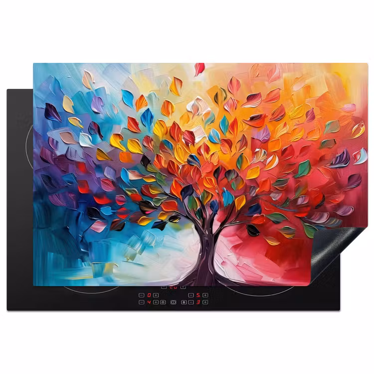 Boom - Levensboom - Kleurrijk - Abstract Inductie beschermer vinyl 3mm klein -3d