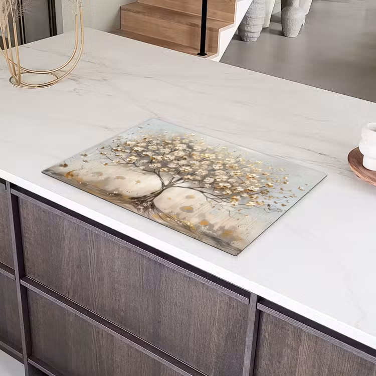 Boom - Beige - Goud - Verflook - Grijs Inductie beschermer vinyl 3mm klein -sfeer8