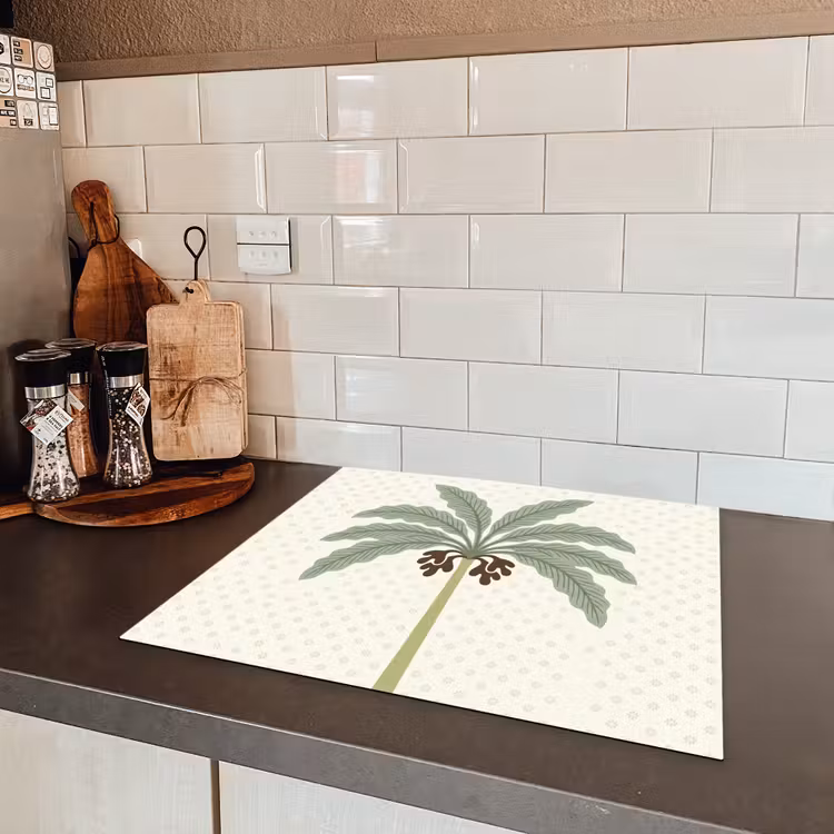 Boom - Bladeren - Groen - Decoratief - Beige Inductie beschermer vinyl 3mm middel -sfeer3