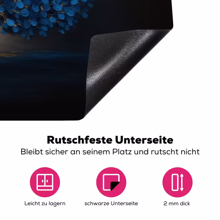 Boom - Blauw - Bladeren - Penseelstreken Inductie beschermer vinyl 3mm klein -zzzzzzz-lf-onderkant