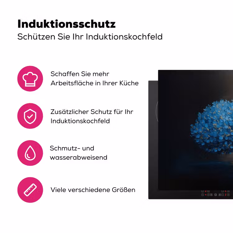 Boom - Blauw - Bladeren - Penseelstreken Inductie beschermer vinyl 3mm klein -zzzzzzz-lf-ups