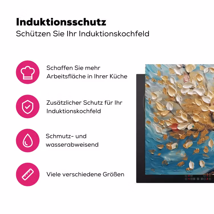 Boom - Blauw - Goud - Abstract - Modern Inductie beschermer vinyl 3mm klein -zzzzzzz-lf-ups