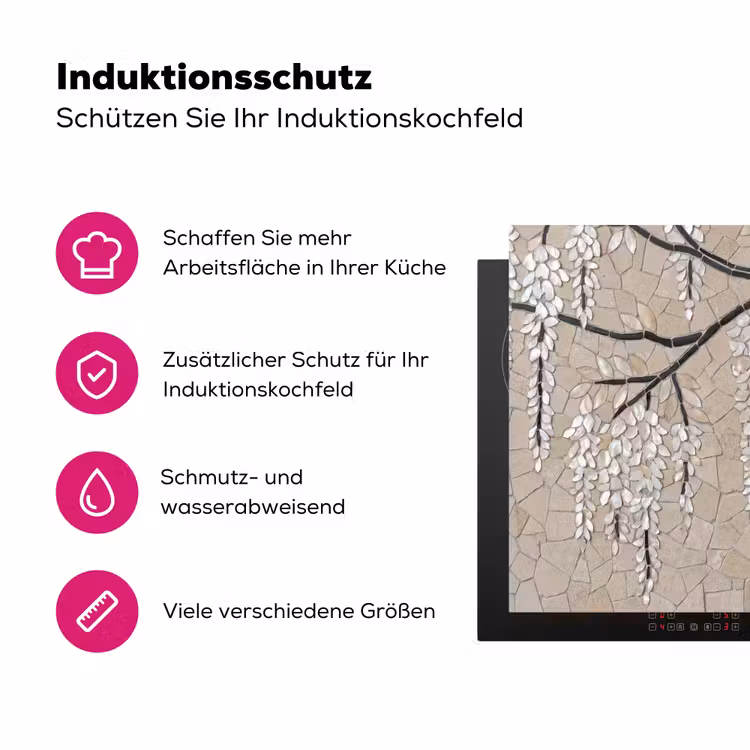Boom - Bloemen - Mozaïek - Kunst - Wit Inductie beschermer vinyl 3mm middel -zzzzzzz-lf-ups