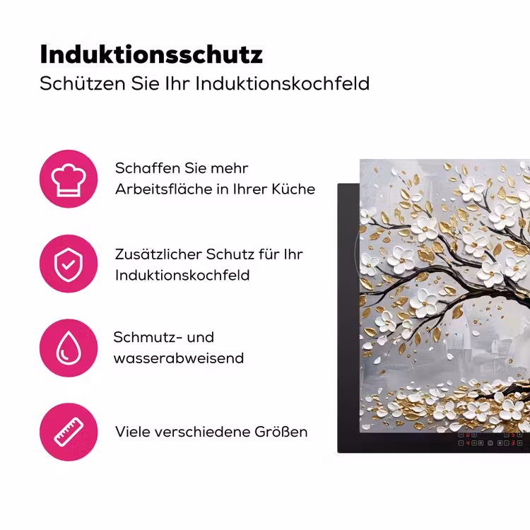 Boom - Bloemen - Natuur - Abstract - Wit Inductie beschermer vinyl 3mm klein -zzzzzzz-lf-ups