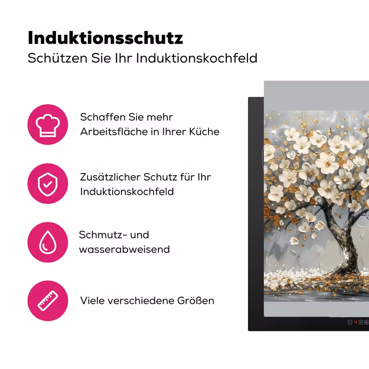 Boom - Bloemen - Wit - Natuur - Kunst Inductie beschermer vinyl 3mm middel -zzzzzzz-lf-ups