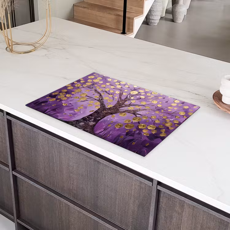 Levensboom - Boom - Paars - Goud - Modern Inductie beschermer vinyl 3mm klein -sfeer8