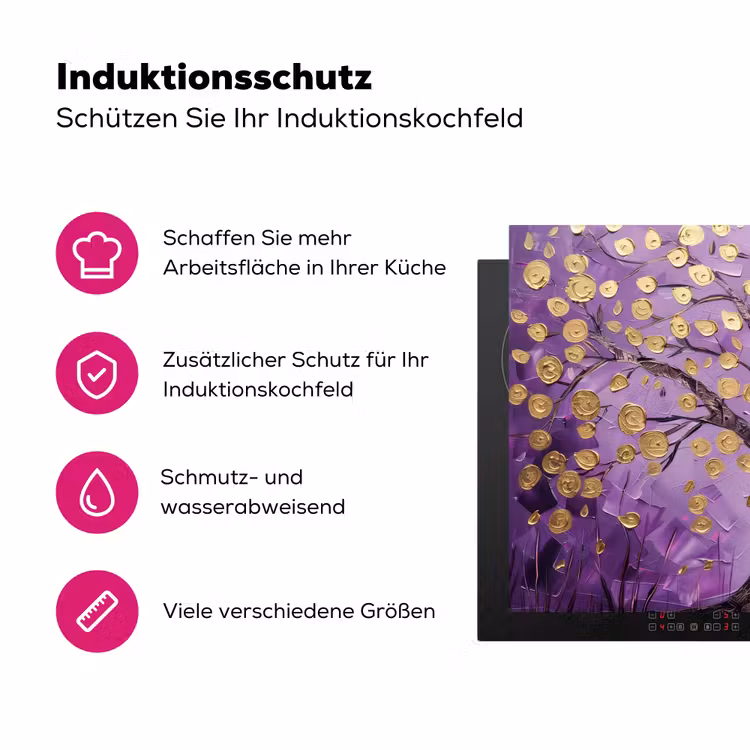 Levensboom - Boom - Paars - Goud - Modern Inductie beschermer vinyl 3mm klein -zzzzzzz-lf-ups