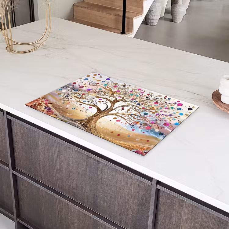 Levensboom - Goud - Kleurrijk - Abstract - Aesthetic Inductie beschermer vinyl 3mm klein -sfeer8