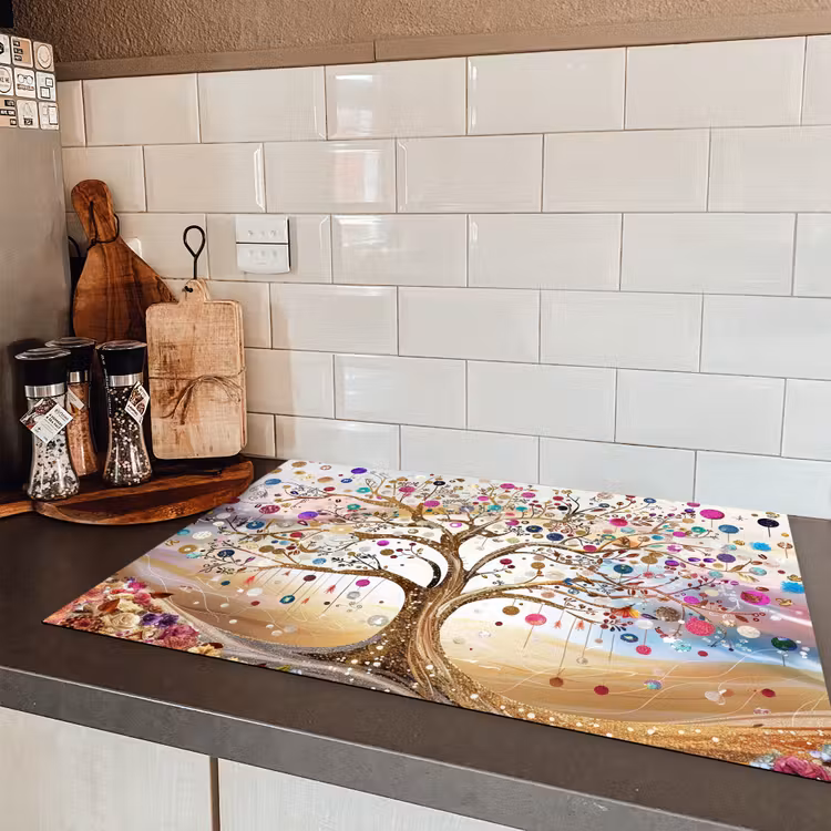 Levensboom - Goud - Kleurrijk - Abstract - Aesthetic Inductie beschermer vinyl 3mm klein -sfeer3