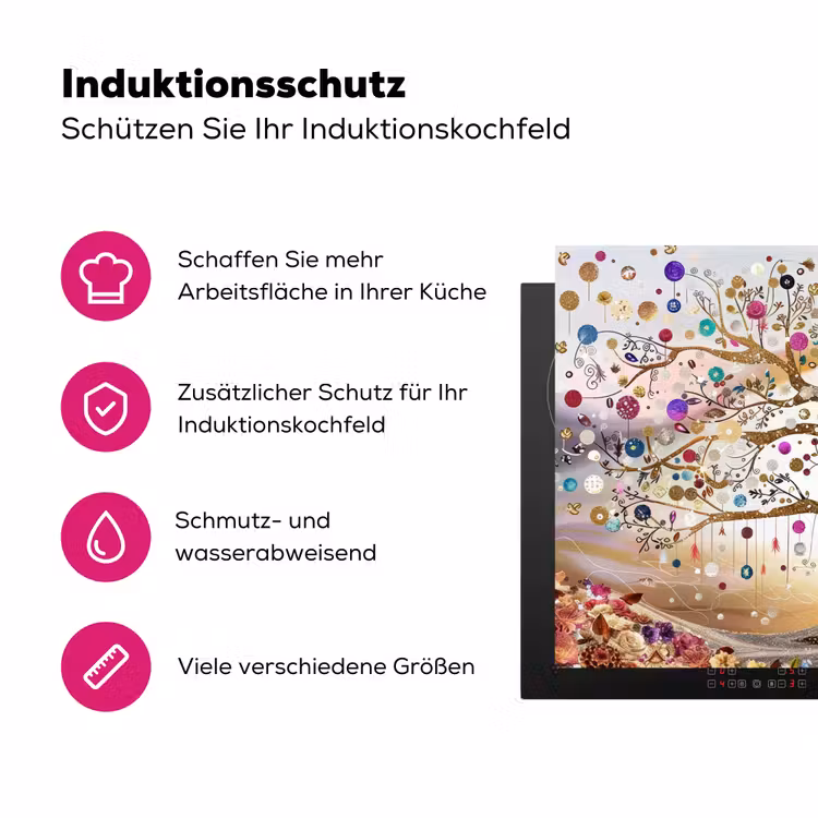 Levensboom - Goud - Kleurrijk - Abstract - Aesthetic Inductie beschermer vinyl 3mm klein -zzzzzzz-lf-ups