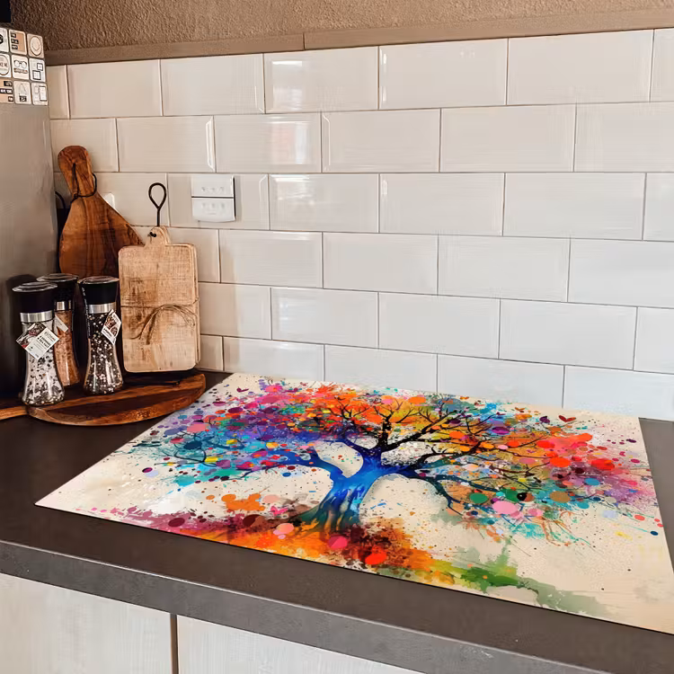 Levensboom - Natuur - Kleurrijk - Boom Inductie beschermer vinyl 3mm klein -sfeer3