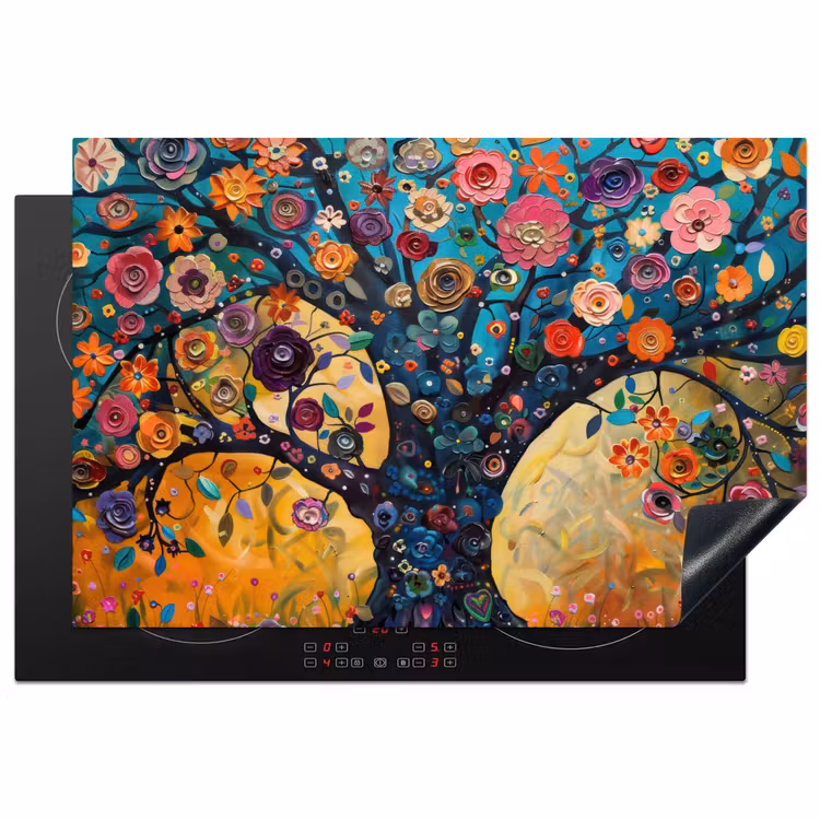 Boom - Levensboom - Kleurrijk - Bloemen - Modern Inductie beschermer vinyl 3mm klein -3d