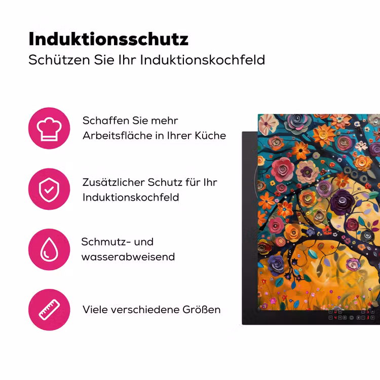 Boom - Levensboom - Kleurrijk - Bloemen - Modern Inductie beschermer vinyl 3mm klein -zzzzzzz-lf-ups