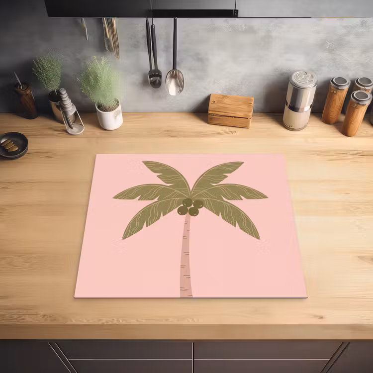 Boom - Palm - Natuur - Illustratie - Roze Inductie beschermer vinyl 3mm middel -sfeer5