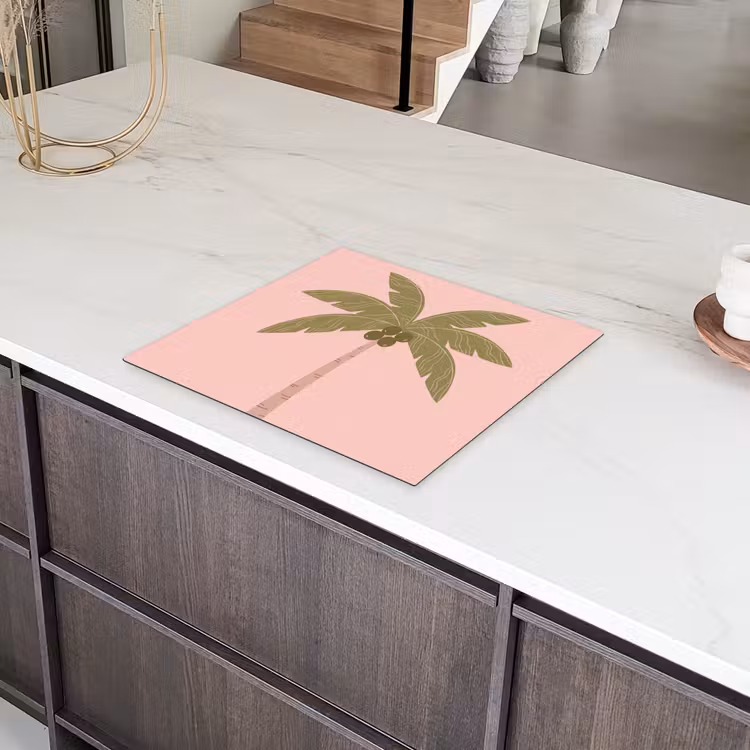 Boom - Palm - Natuur - Illustratie - Roze Inductie beschermer vinyl 3mm middel -sfeer8