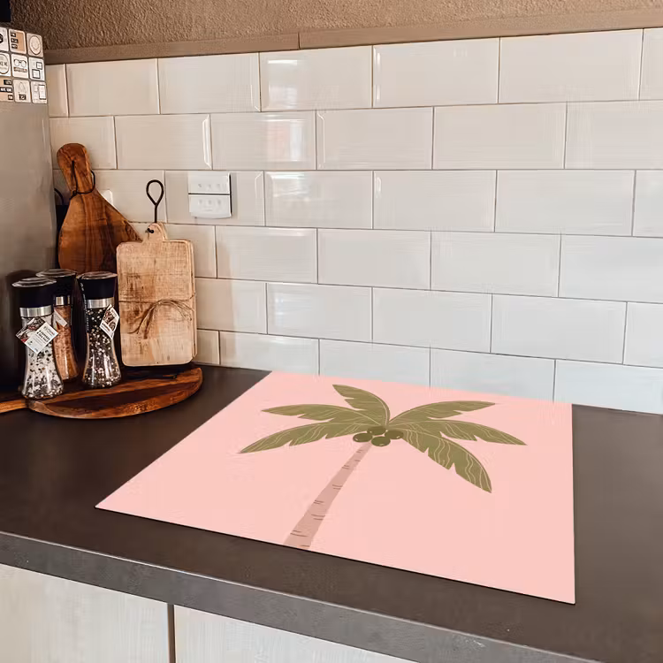 Boom - Palm - Natuur - Illustratie - Roze Inductie beschermer vinyl 3mm middel -sfeer3