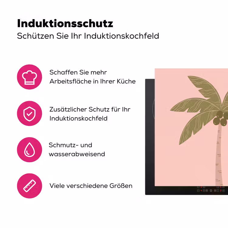 Boom - Palm - Natuur - Illustratie - Roze Inductie beschermer vinyl 3mm middel -zzzzzzz-lf-ups