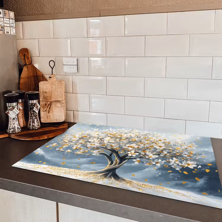 Boom - Winter - Levensboom - Modern - Goud Inductie beschermer vinyl 3mm klein -sfeer3