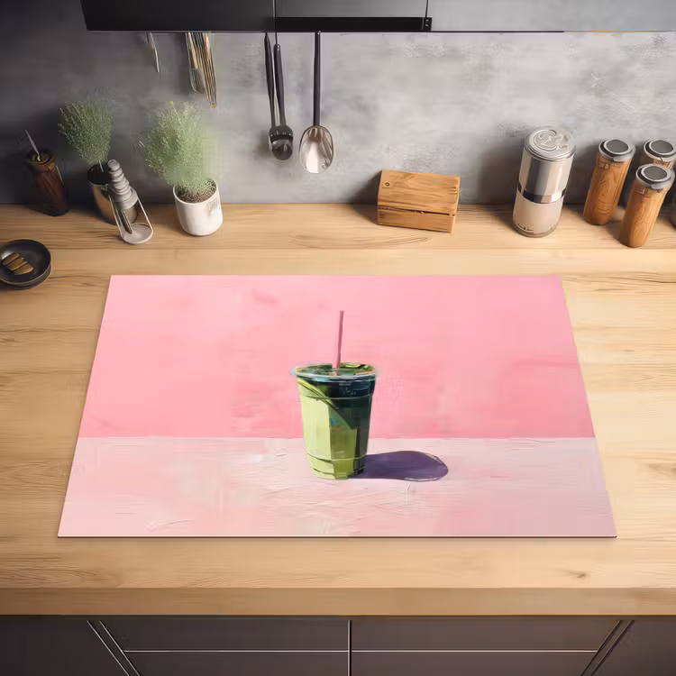 Beker - Rietje - Minimalistisch - Groen Inductie beschermer vinyl 3mm klein -sfeer5