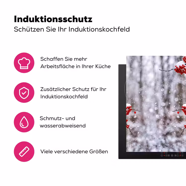 Bessen - Takken - Sneeuw - Winter - Kleurrijk Inductie beschermer vinyl 3mm klein -zzzzzzz-lf-ups