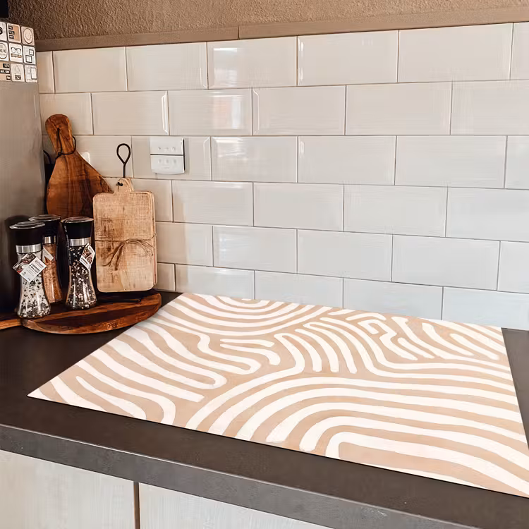 Beige - Aardspatroon Inductie beschermer vinyl 3mm klein -sfeer3