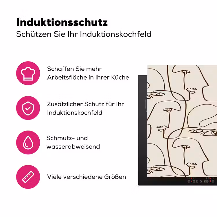 Beige - Gezicht - Lijnen - Bruin Inductie beschermer vinyl 3mm klein 276 -zzzzzzz-lf-ups