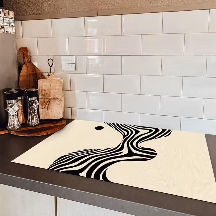 Beige - Lijnen - Golvend -  Abstract Inductie beschermer vinyl 3mm klein -sfeer3