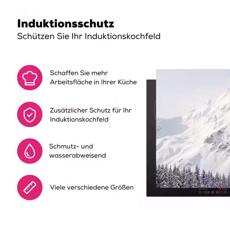 Berg - Sneeuw - Winter - Natuur - Wit Inductie beschermer vinyl 3mm klein -zzzzzzz-lf-ups