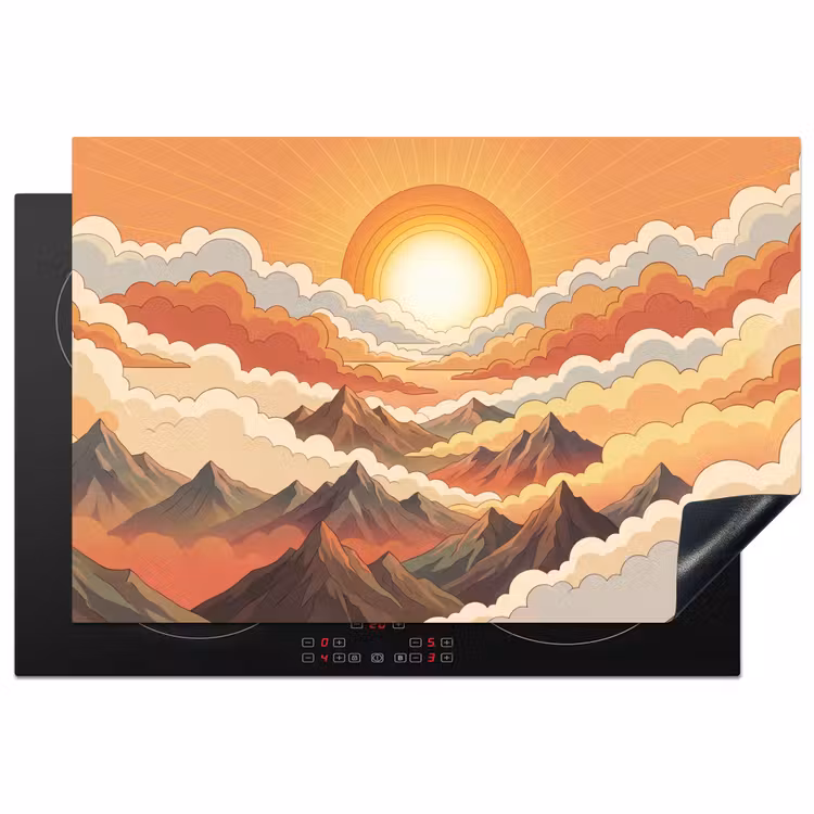 Bergen - Wolken - Natuur - Zonsopgang - Oranje Inductie beschermer vinyl 3mm klein -3d
